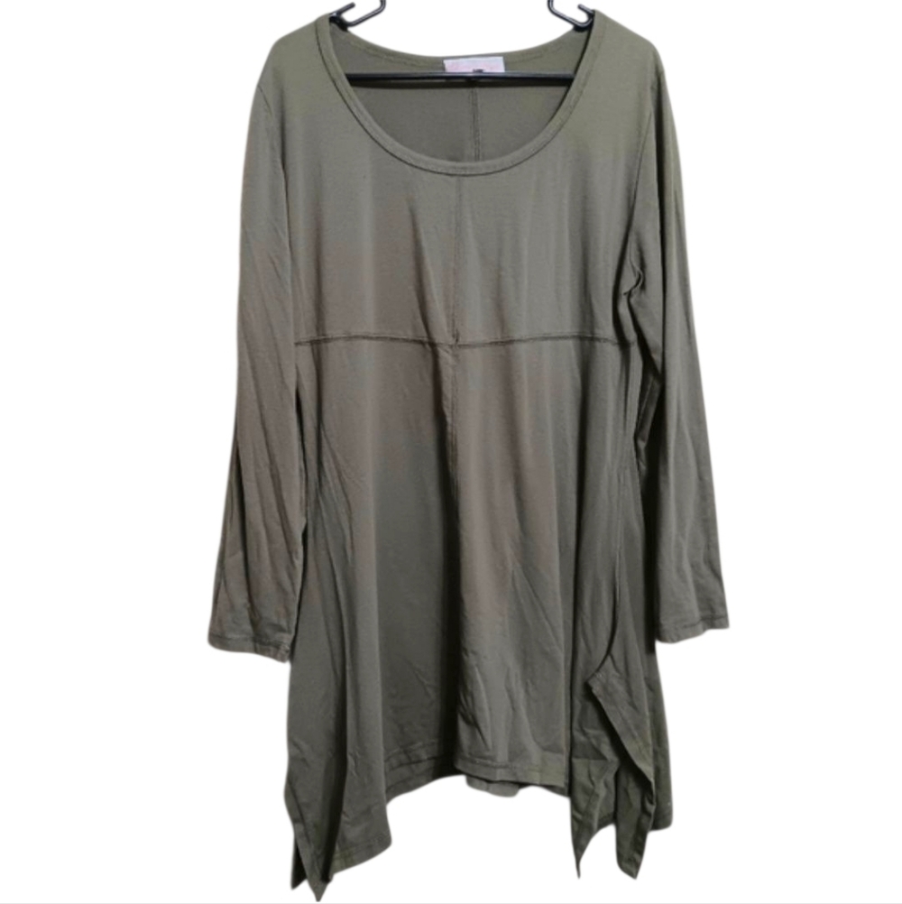 Pretty Angel Green Linen Blend Knit Asymmetric Tunic Top